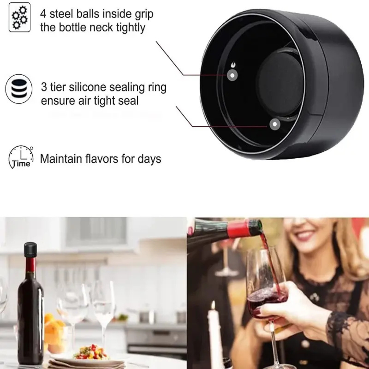 Capace reutilizabile pentru sticle de vin, păstrează vinul proaspăt și etanș
