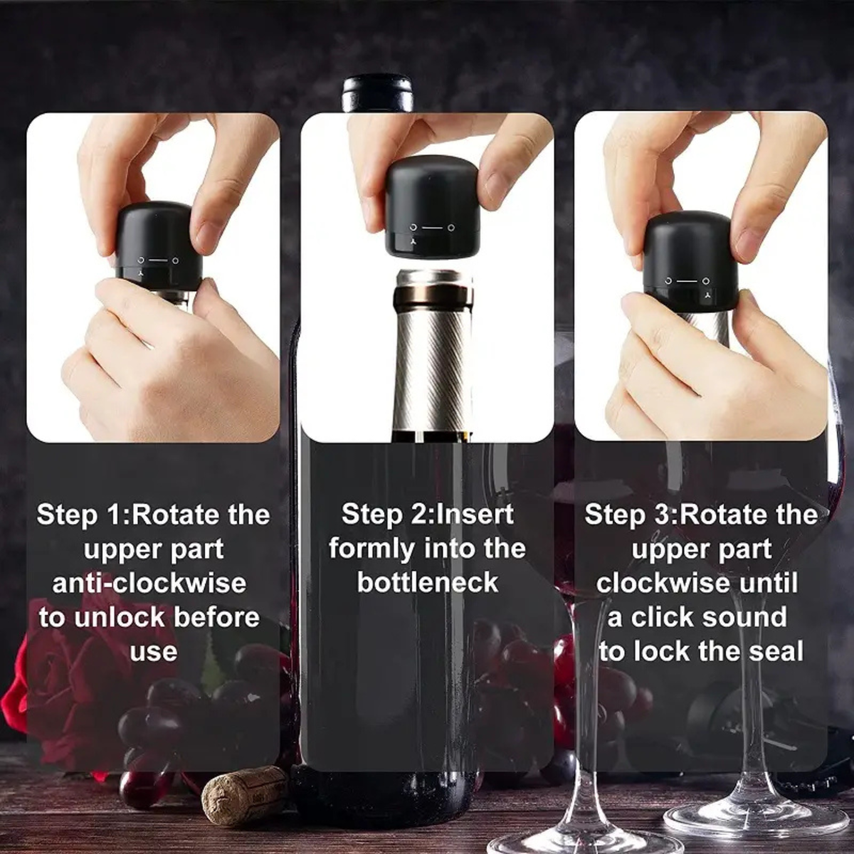 Capace reutilizabile pentru sticle de vin, păstrează vinul proaspăt și etanș