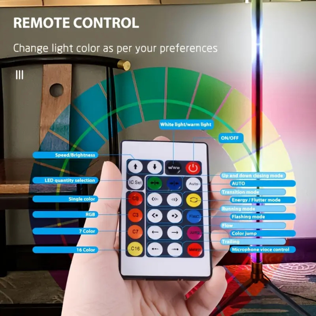 Lampă de podea RGB cu iluminare reglabilă multicolor, decor pentru cameră de gaming sau living